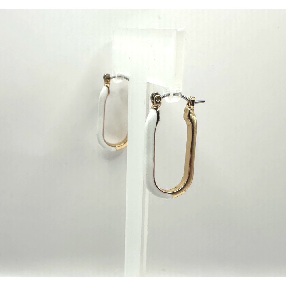 Gold & white enamel U-shaped huggie earrings